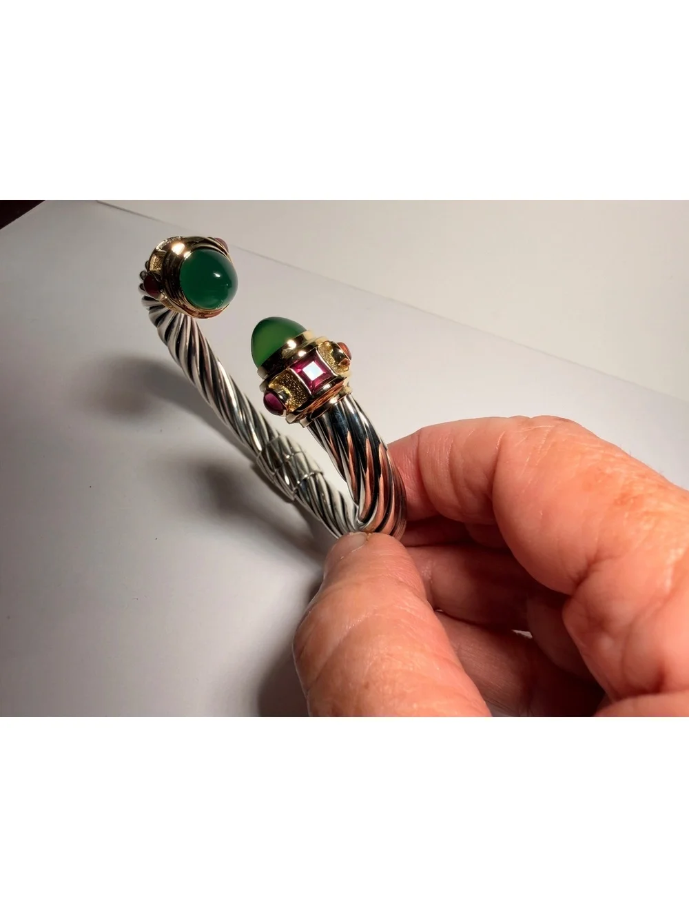 David Yurman 10mm Renaissance Bracelet with Green Onyx, 14k Gold and Silver